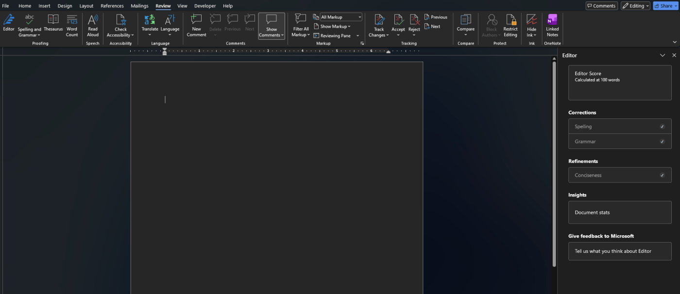 Microsoft Word Editor feature