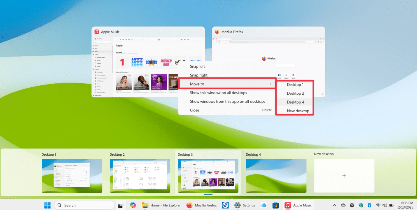 Move apps between virtual desktops in Windows 11