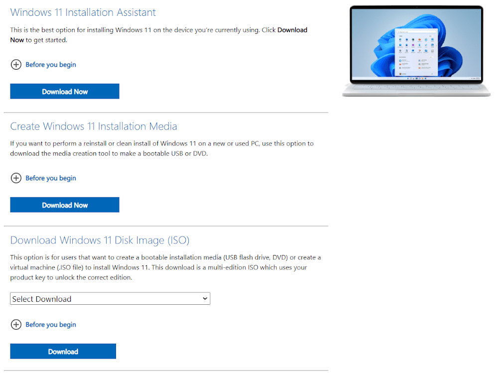 Official Microsoft Windows 11 ISO download page