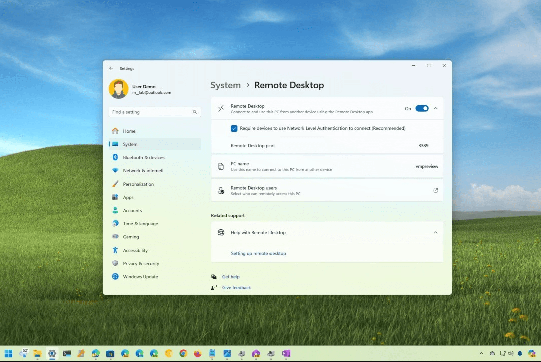 Remote Desktop settings in Windows 11 Pro