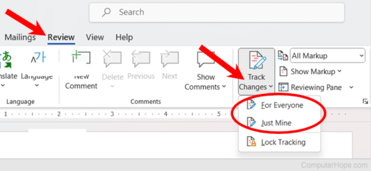 Turn on Track Changes in Microsoft Word