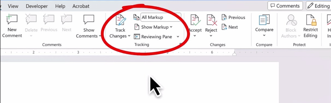 View tracked changes and markup in Word