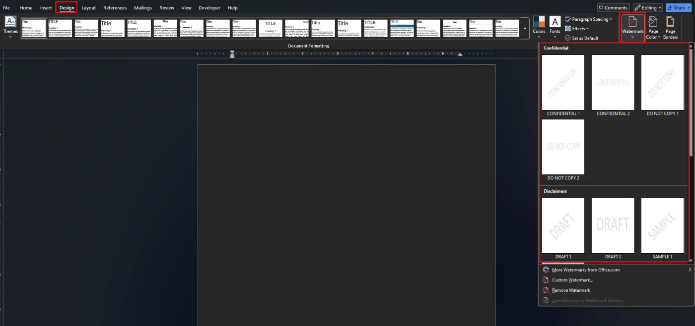 Add a built-in watermark in Microsoft Word