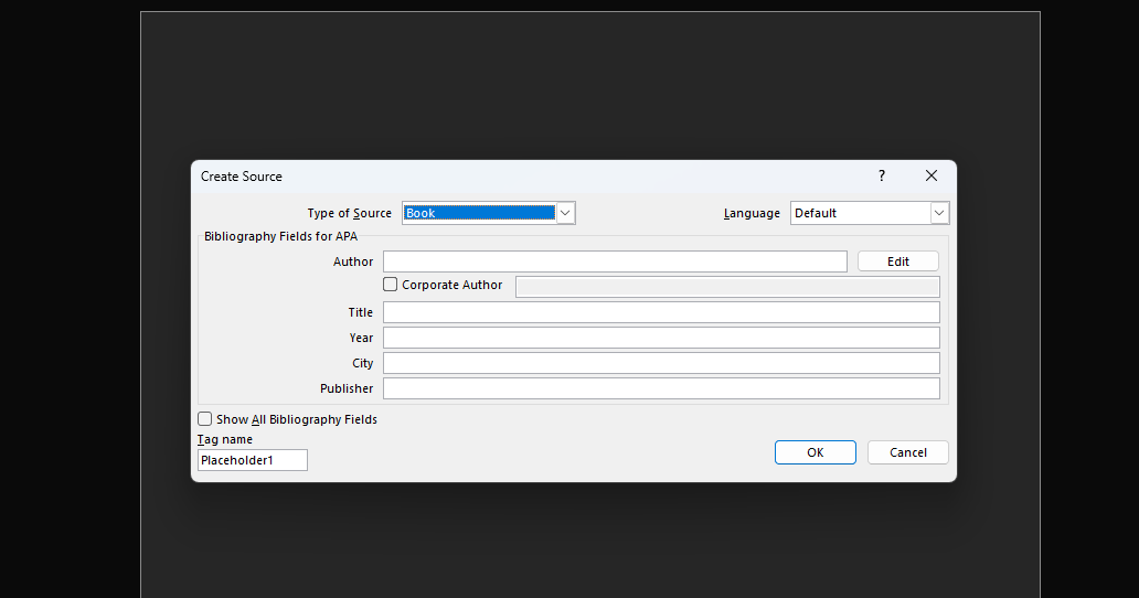 Add new citation source in Word
