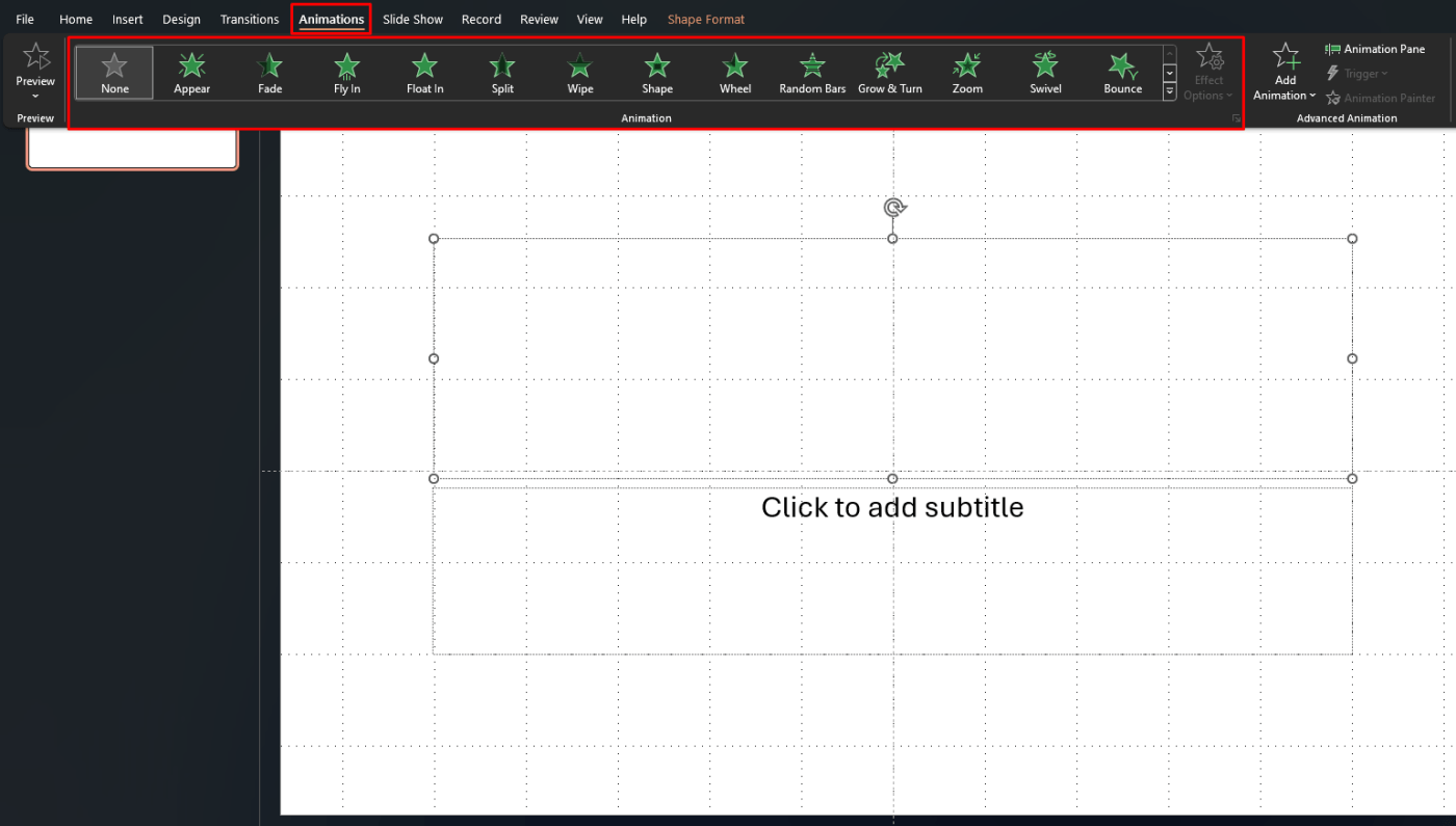 Animations tab in PowerPoint