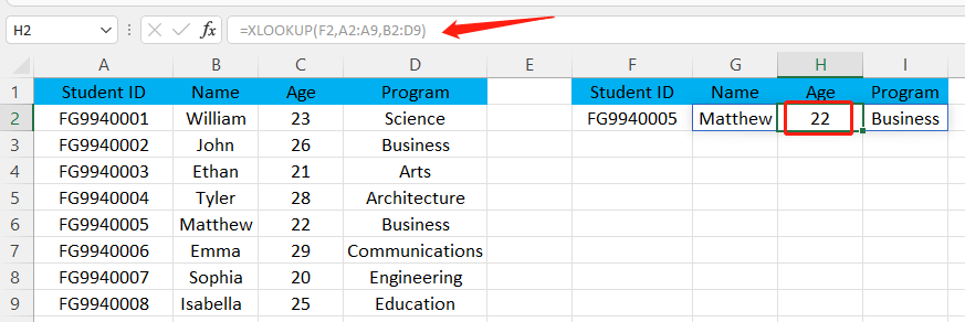 Basic XLOOKUP example in Excel
