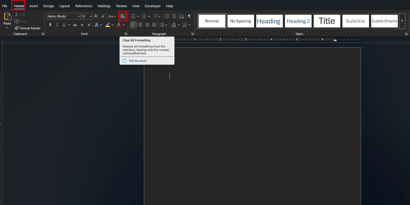 Clear All Formatting in Microsoft Word