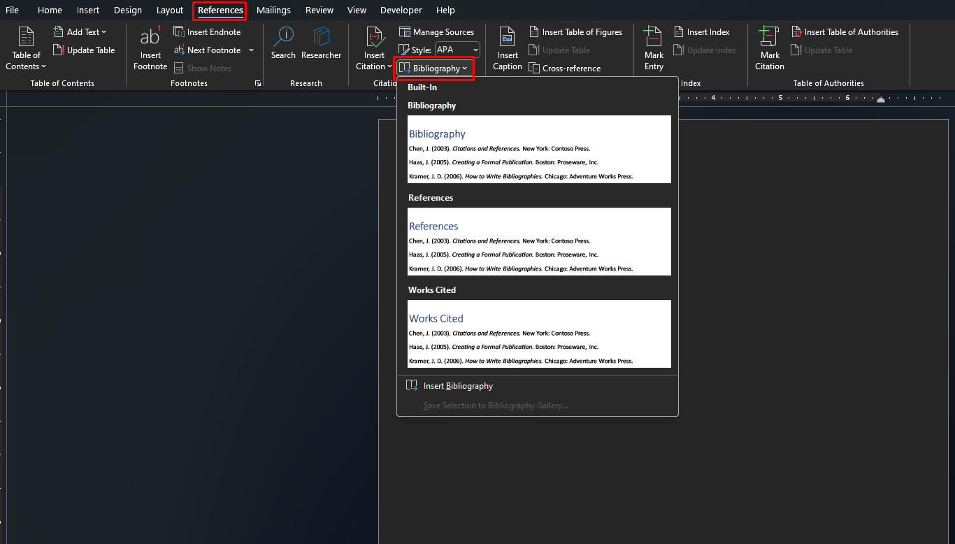 Create bibliography in Microsoft Word