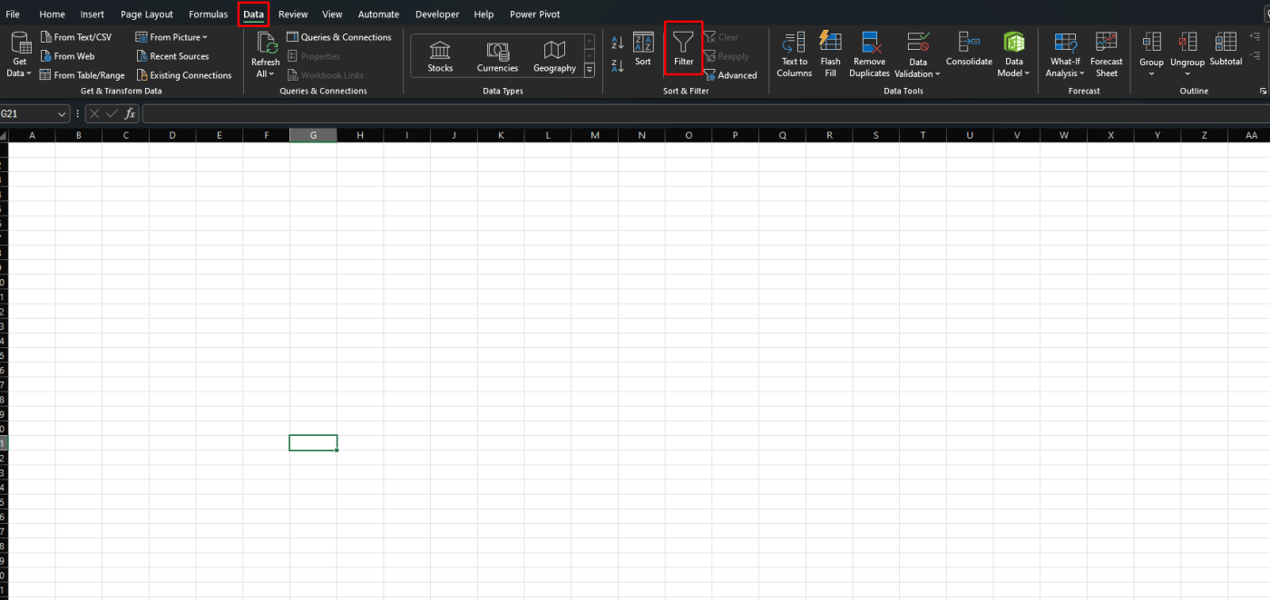Filter data in Microsoft Excel