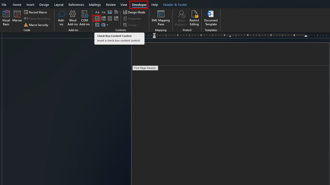 Insert Clickable Checkbox in Word