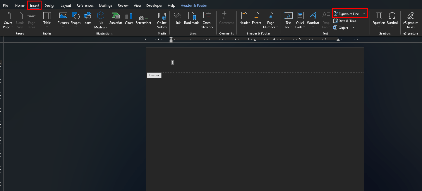 Insert a signature line in Microsoft Word