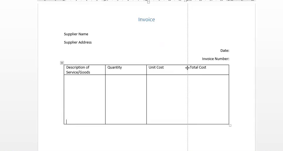 Invoice table in Word
