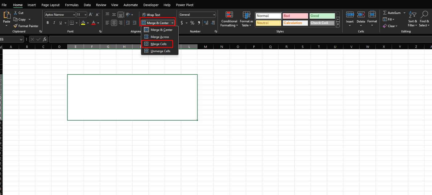 Merge cells in Microsoft Excel