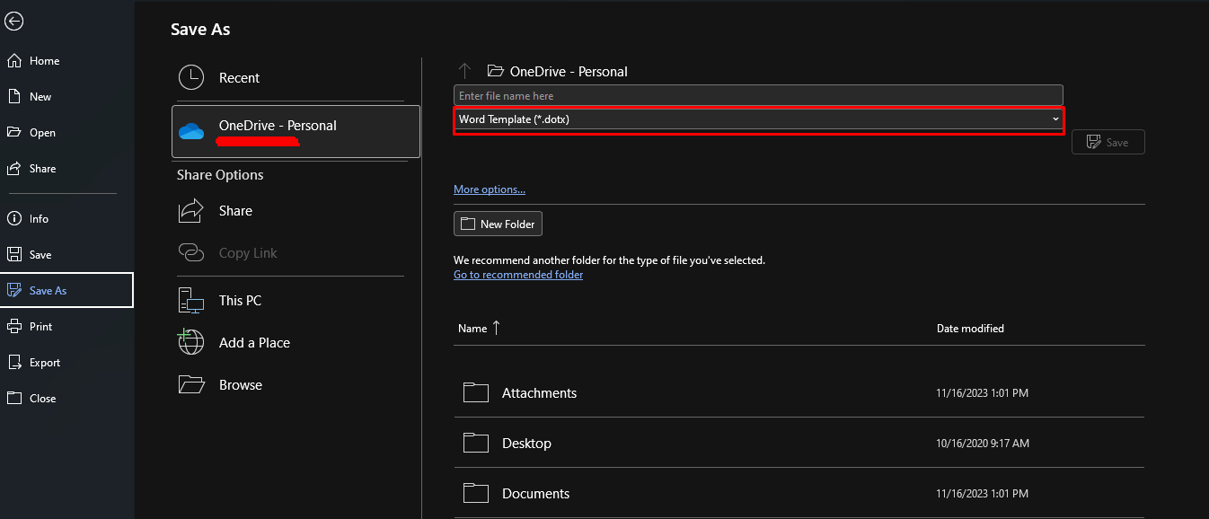Save a custom template in Microsoft Word