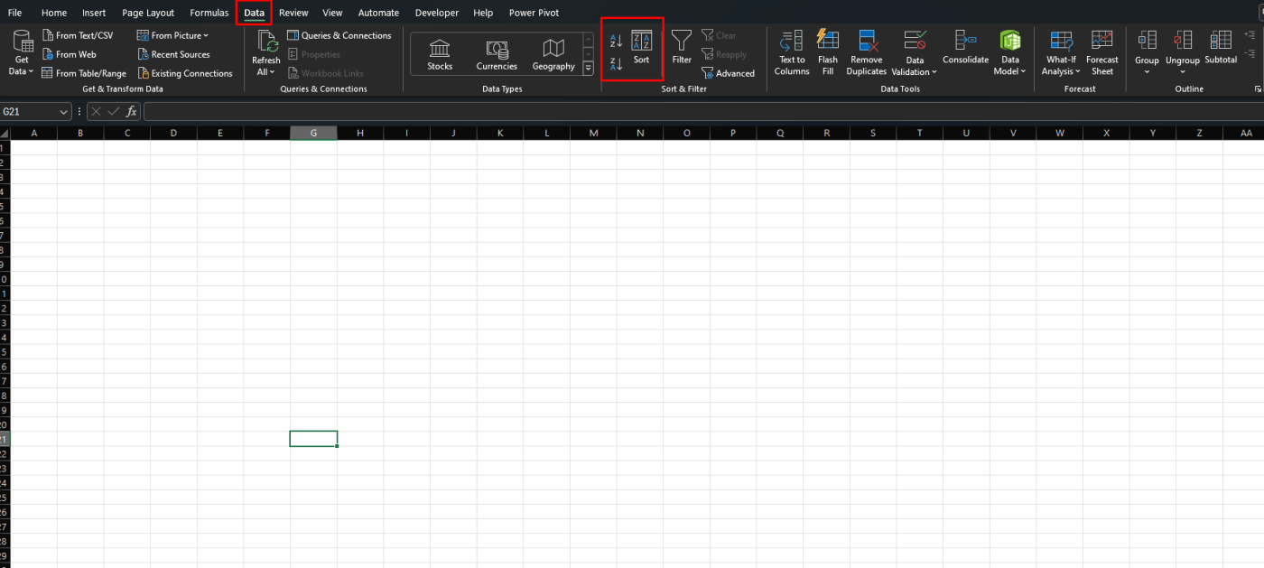 Sort data in Microsoft Excel