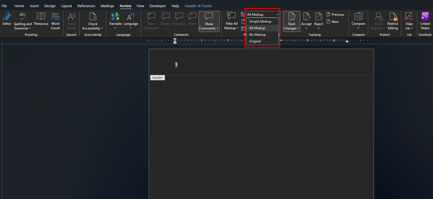 View tracked changes and markup in Word