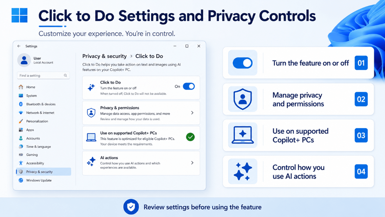 Click to Do settings and privacy controls