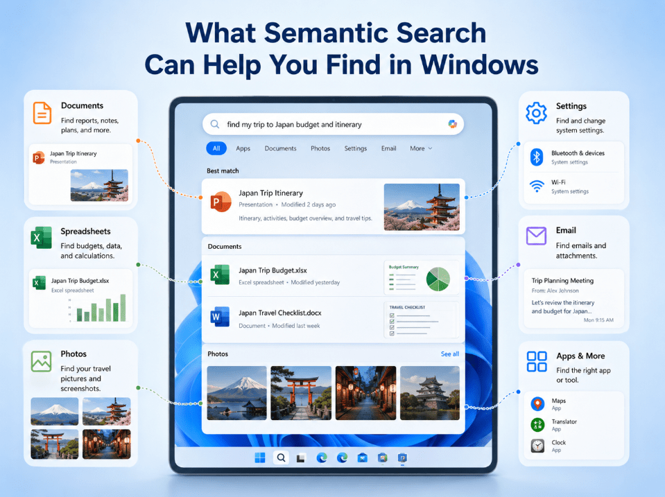 What semantic search can help you find in Windows