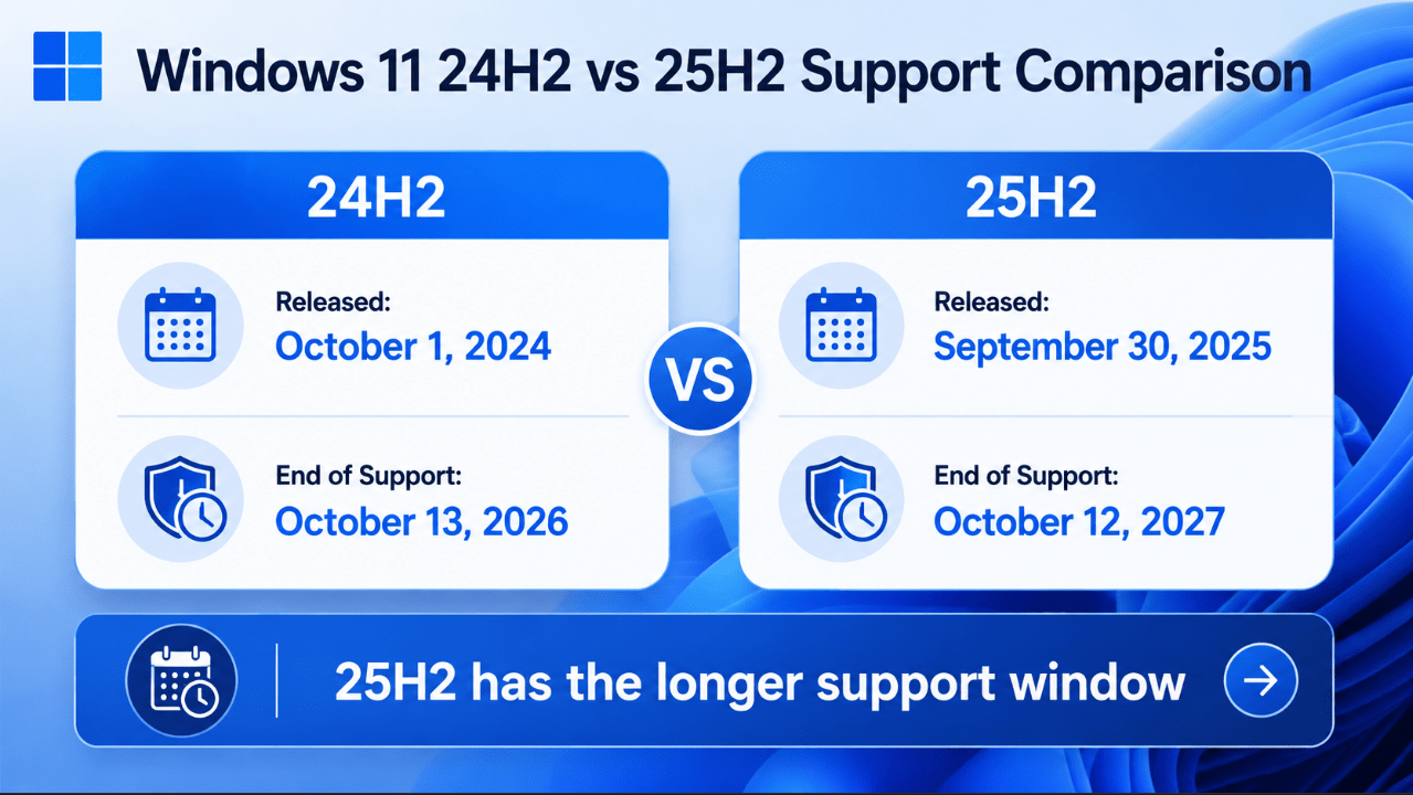 Windows 11 24H2 vs 25H2 support comparison