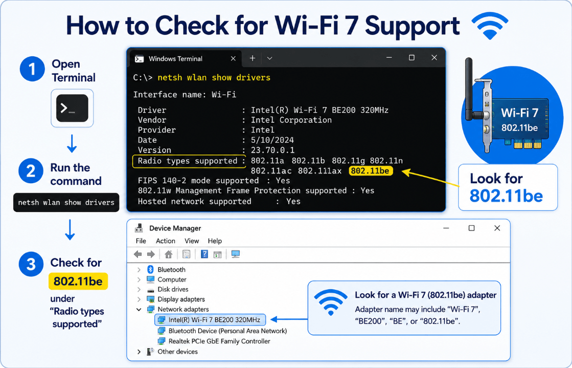 How to check whether a Windows 11 PC supports Wi-Fi 7