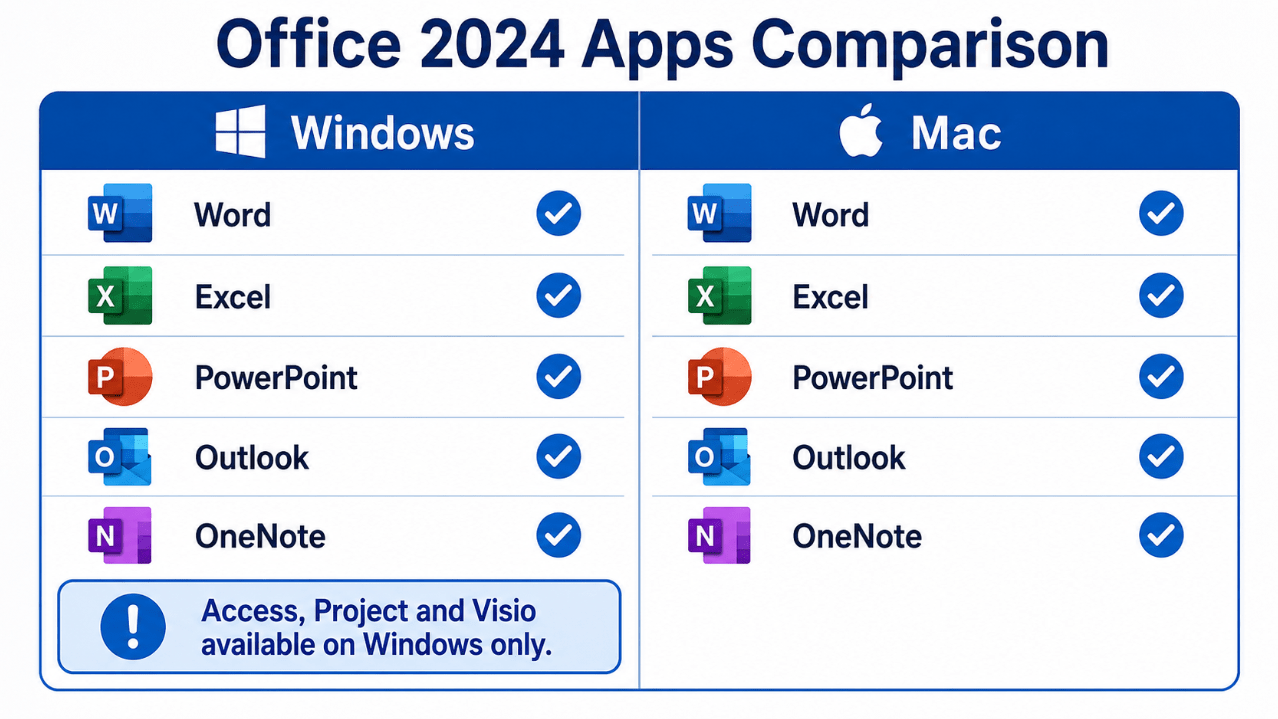 Office 2024 Windows and Mac applications compared