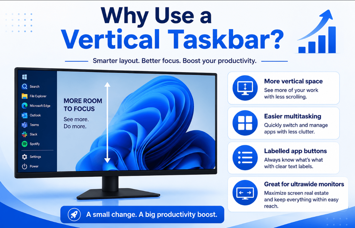 Benefits of using a vertical Windows 11 taskbar