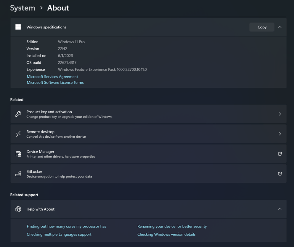 Check Your Version in Windows Settings