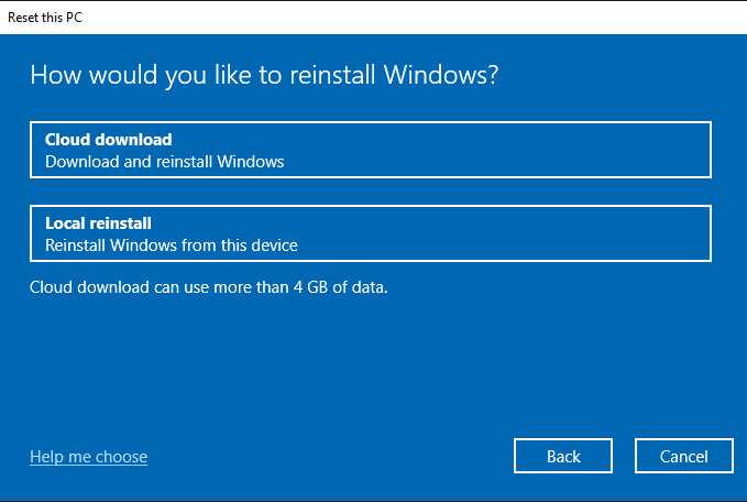 Cloud Download vs Local Reinstall