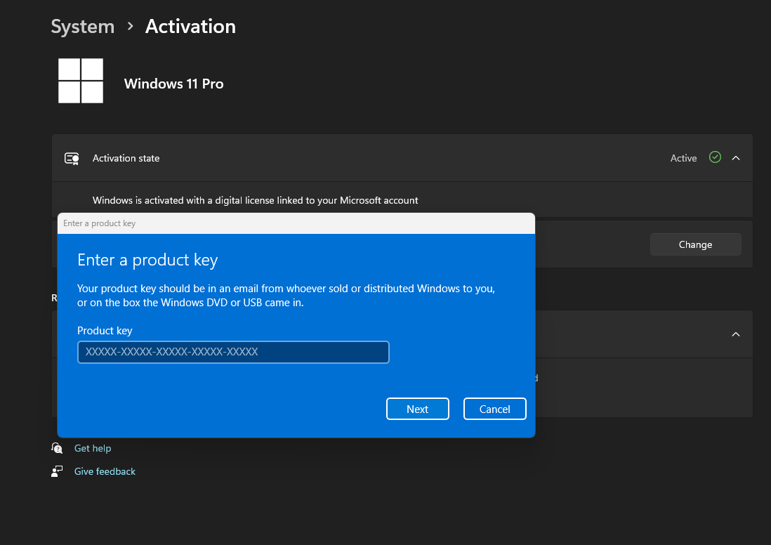 Enter a Windows 11 Product Key