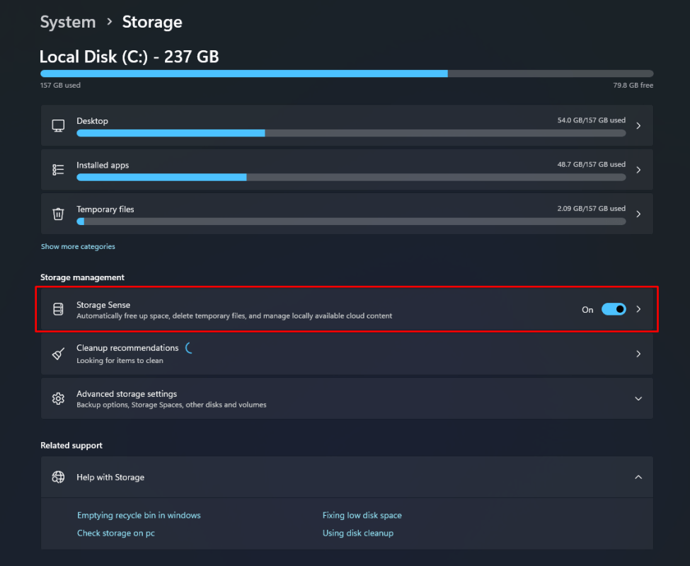 Turn On Storage Sense