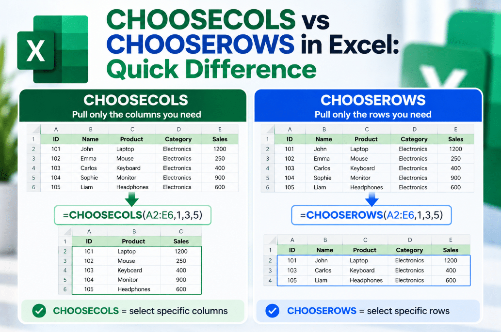 CHOOSECOLS vs CHOOSEROWS in Excel