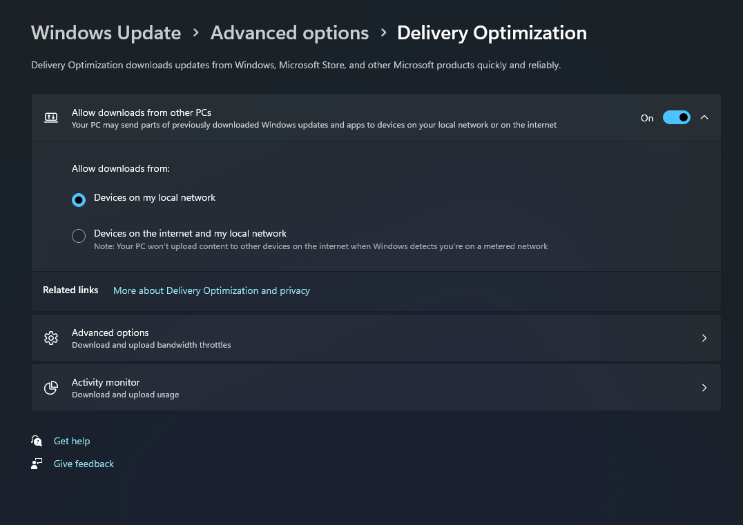 Delivery Optimization Settings