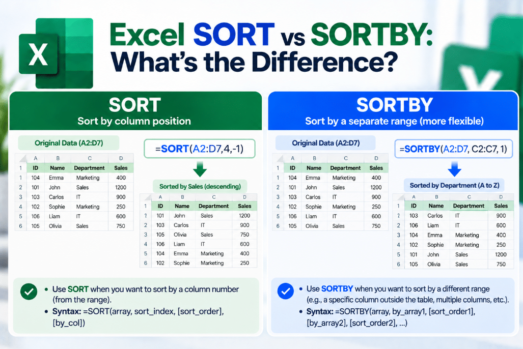 Excel SORT vs SORTBY