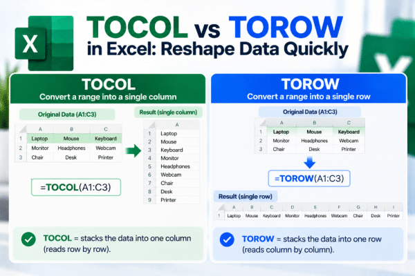 TOCOL vs TOROW in Excel