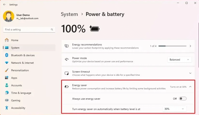 Turn On Energy Saver
