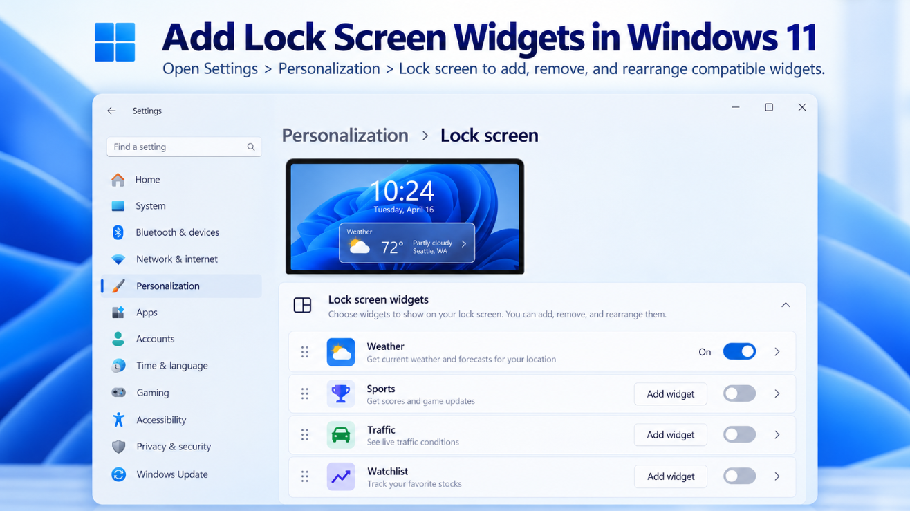 add Windows 11 Lock Screen Widgets in Settings