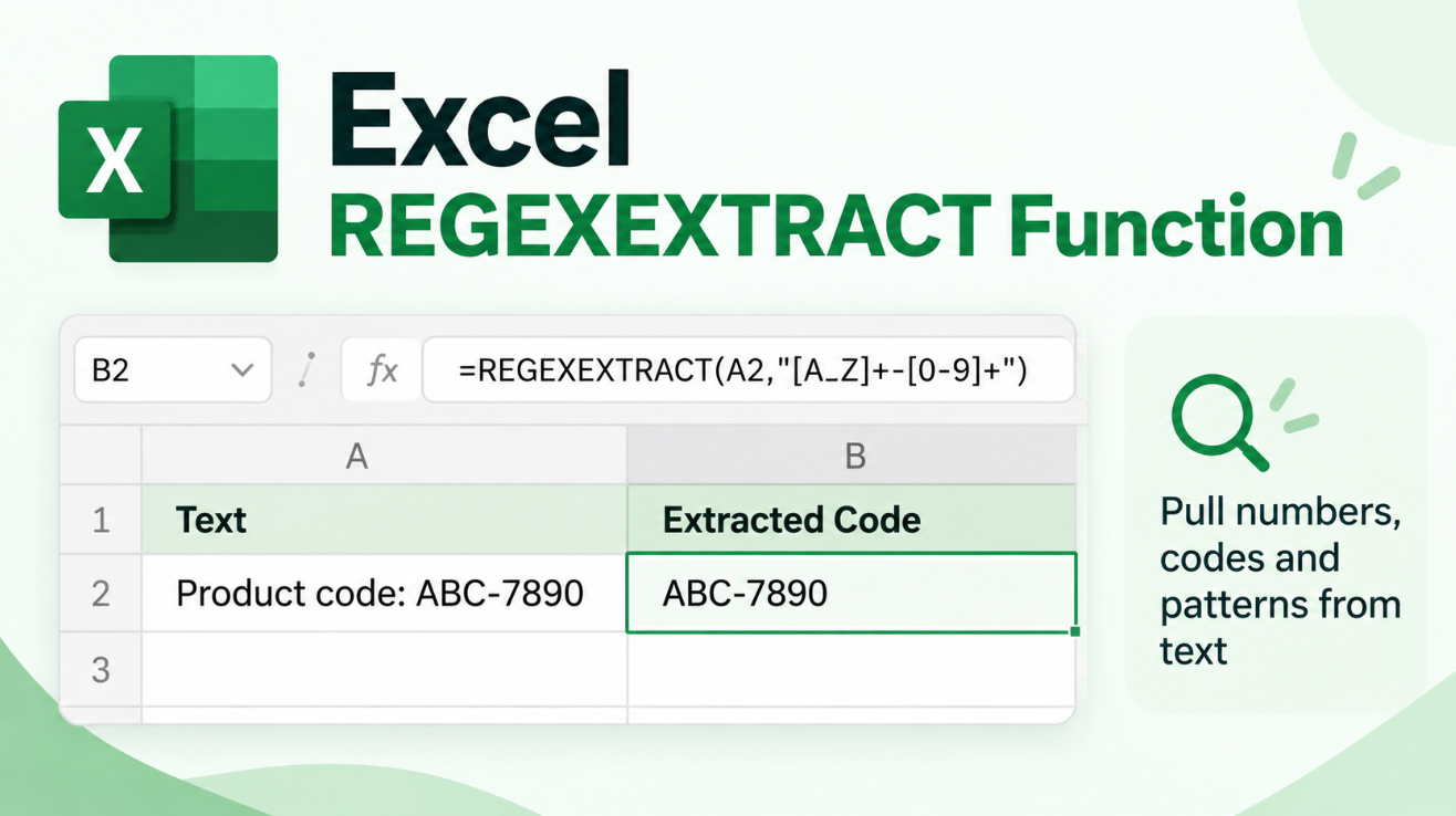 Excel REGEXEXTRACT function extracting numbers and codes
