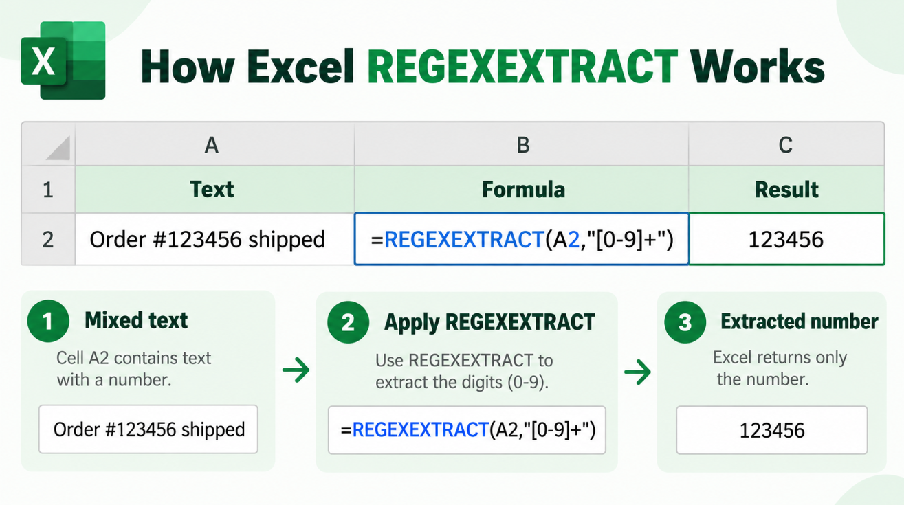 Excel REGEXEXTRACT example extracting numbers from text