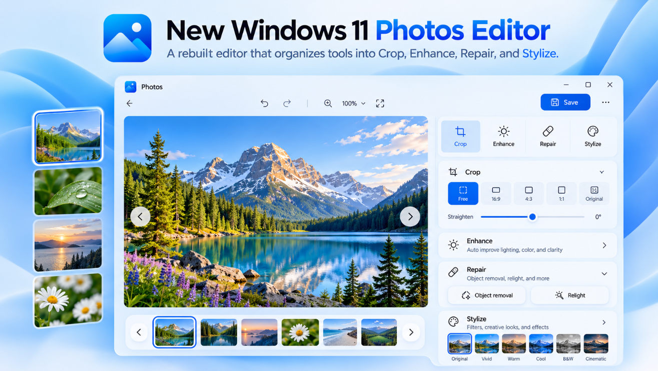Windows 11 Photos App 2026 Gallery with OneDrive and iCloud