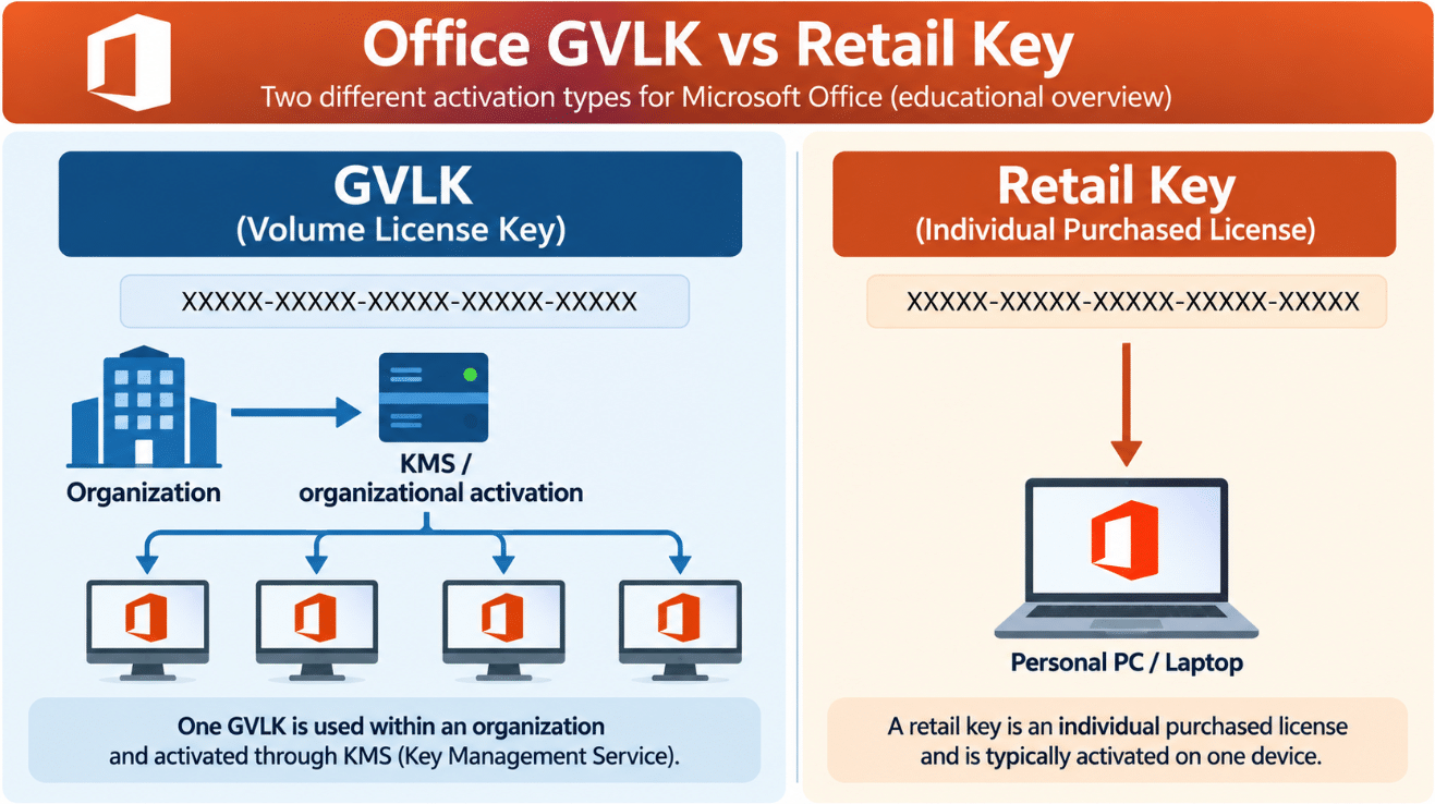 Microsoft Office GVLK vs retail product key