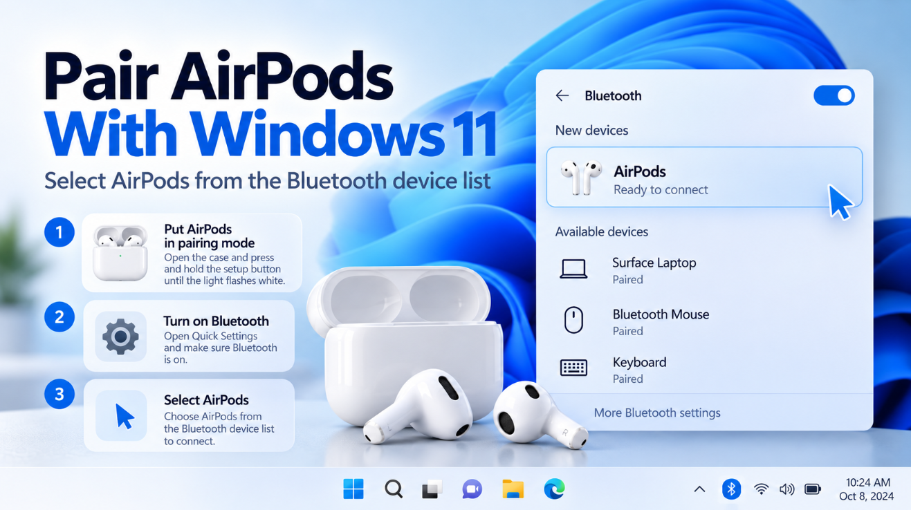 pair AirPods with Windows 11 Bluetooth