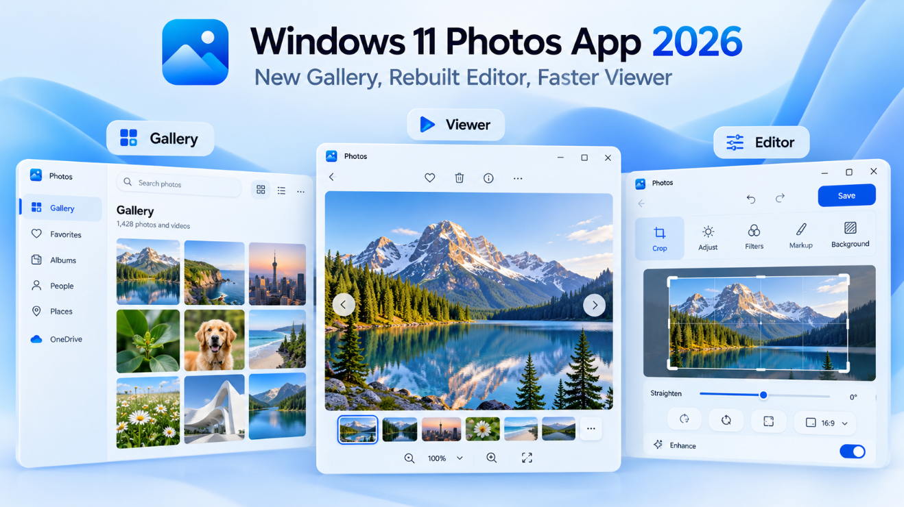 Windows 11 Photos App 2026 new Gallery Viewer and Editor