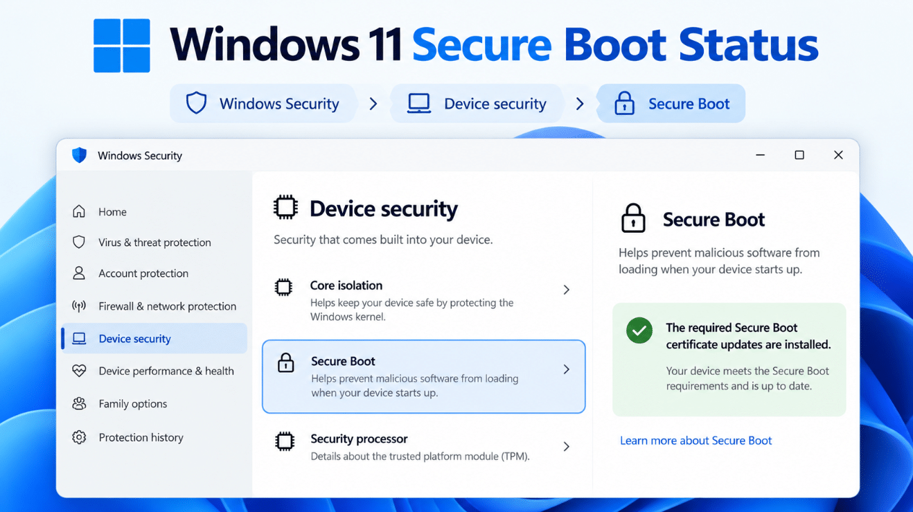 Check Windows 11 Secure Boot certificate status in Windows Security