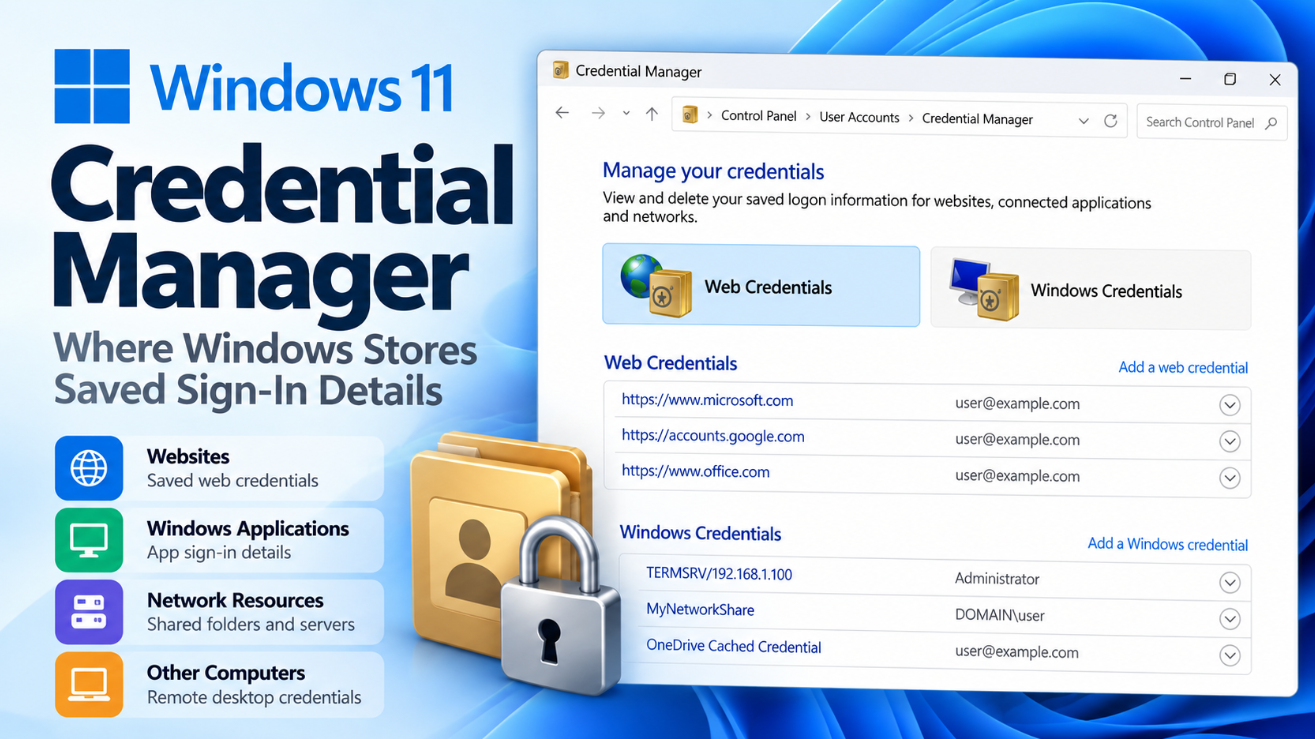 Windows Credential Manager saved sign-in details