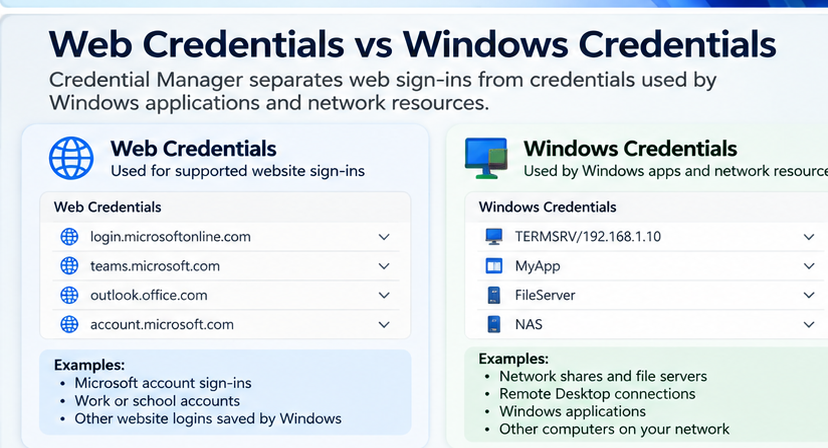 Windows Credential Manager Web Credentials vs Windows Credentials